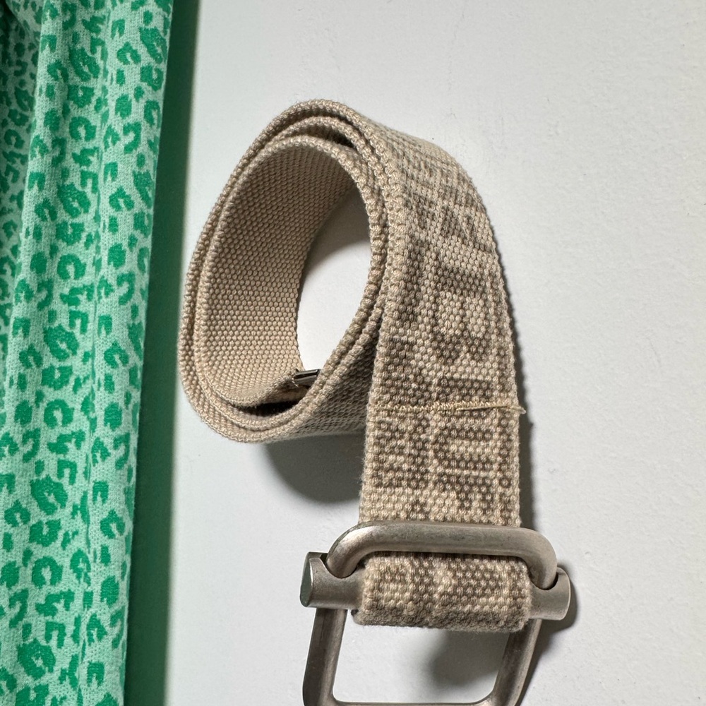 Vintage Beige Woven Belt with Metal Buckle